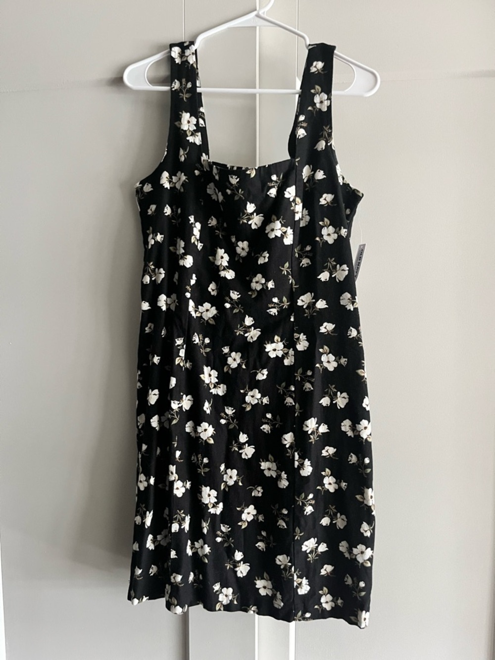 Old Navy Linen-Blend Black Floral Square-Neck Mini Dress